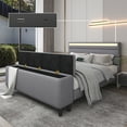 thumbnail image 1 of E-motie Queen Upholstered Bed Frame with Storage Ottoman, Charging Station and LED, Gray Queen Bed, 1 of 11