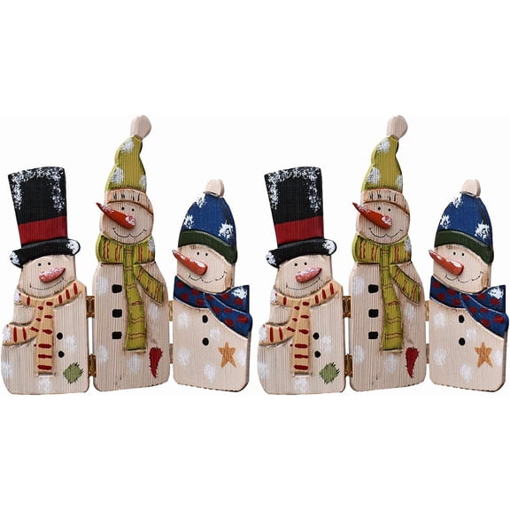 E-view Christmas Decorations Wood Snowman Sign Holiday Xmas Home Decor Wooden Folding Triple Snowmen Screen Rustic Decorative Ornaments for Table Top Fireplace (Snowman x 2)