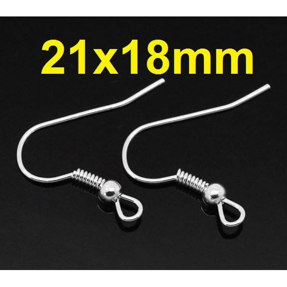 E026 - 300 pcs Silver Plated Earring Hooks with Spring and Ball - 21mm x 18mm