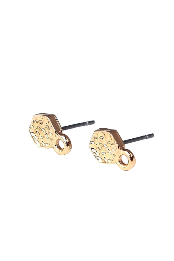 E042 - 10 pcs. (5 pairs) Gold Plated Earring Posts/Bases/Studs/Settings - Hammered Style - Hexagon - 9mm x 6mm Glue Pad - Hole Size: 1.5mm