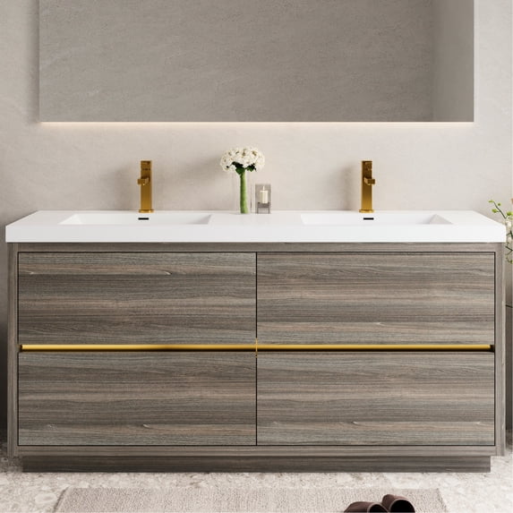 E1 Grade Eco - friendly Panels, Invisible Handles | Pre - assembled for Time - saving, Separate Storage and Drainage | Formaldehyde - free and Easy - to - use Bathroom Solution