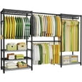 thumbnail image 1 of E1 Heavy Duty Closet Garment Rack, 6 Tiers Adjustable Metal Freestanding Expandable Clothing Storage with 4 Hanger Rods, Easy to Assemble Wardrobe, 71.4" H x (70" - 88.2") L x 14" D, Black, 1 of 7
