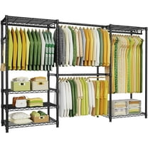 E1 Heavy Duty Closet Garment Rack, 6 Tiers Adjustable Metal Freestanding Expandable Clothing Storage with 4 Hanger Rods, Easy to Assemble Wardrobe, 71.4" H x (70" - 88.2") L x 14" D, Black