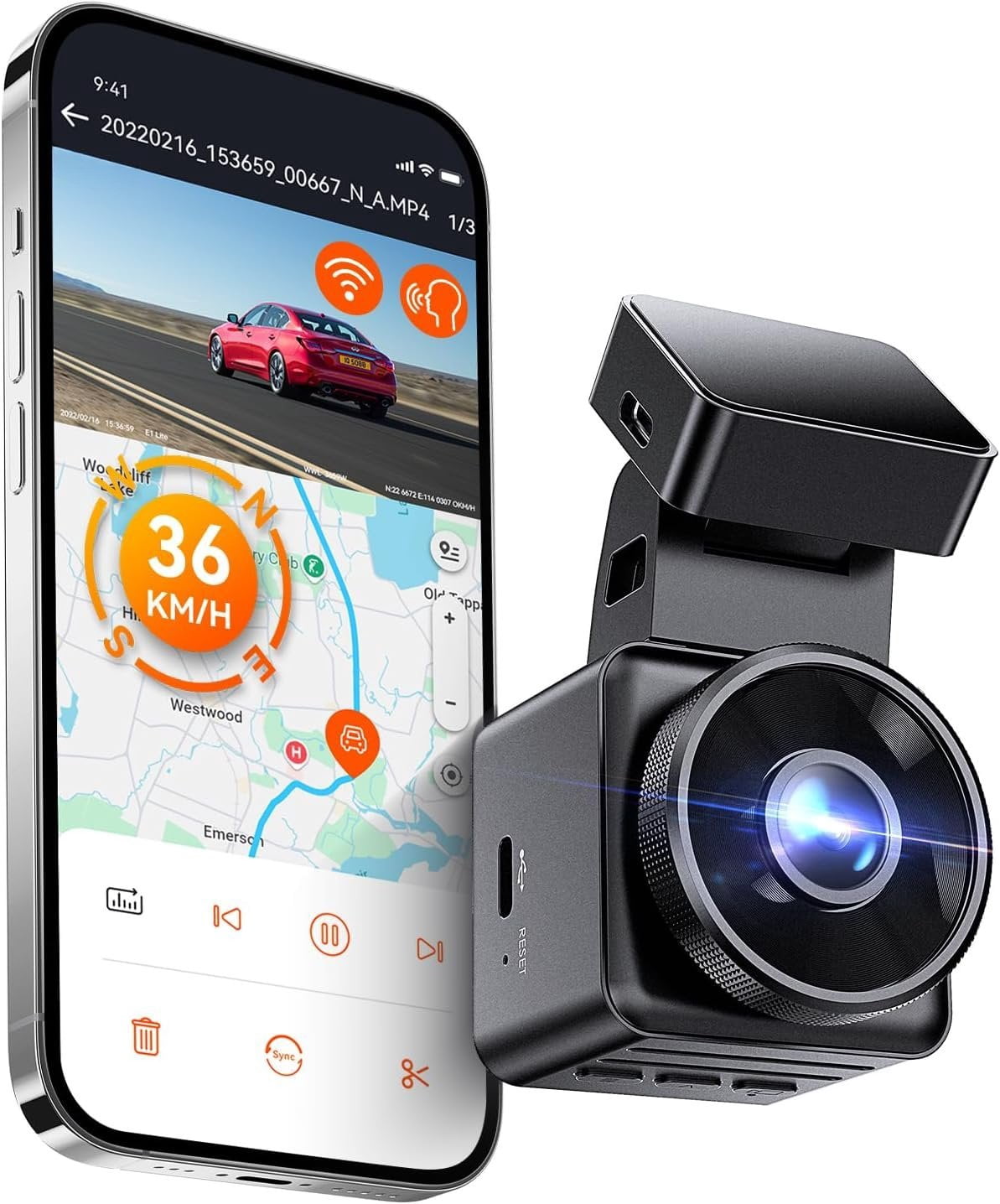 E1 Lite 1080P Mini  Cam, 60fps HDR Night Vision  Camera | F/1.8 Aperture, 5G WiFi & GPS, App/Voice Control, G-Sensor, Loop Recording, 24H Parking Mode, Supports 512GB Max