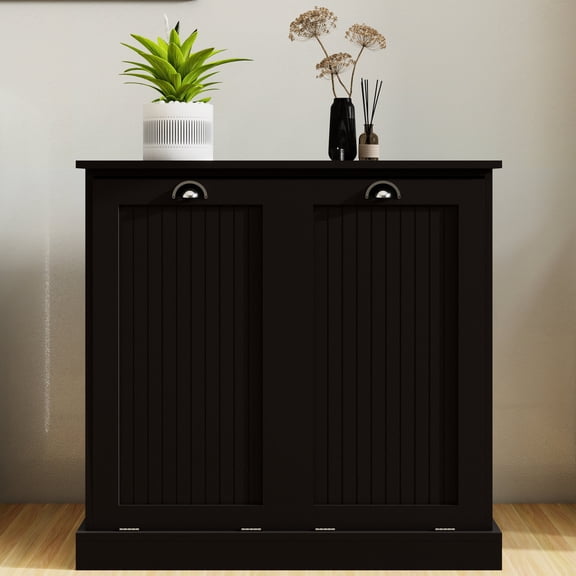 E1 MDF Laundry Cabinet with Two Compartments / Tilt-Out, Removable Bags, UV Painting