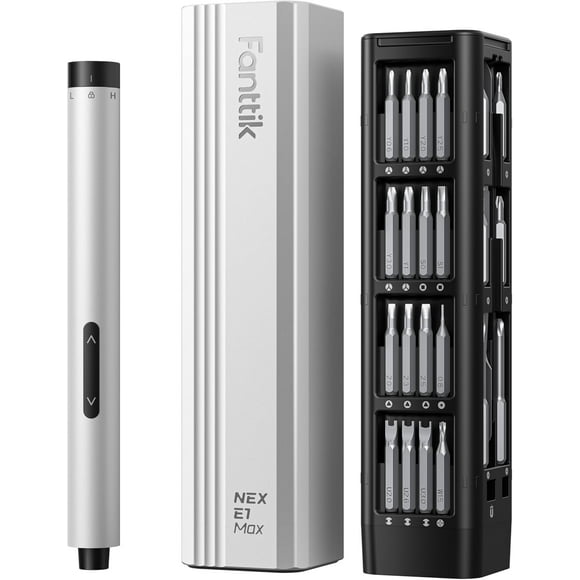 E1 Max 3.7V Mini Electric Screwdriver, Precision Screwdriver Set, 50-in-1 Magnetic Bits, Magnetic Storage, 5/32'' Hex, Electric Screwdriver for Electronics Phone Camera Laptop Watch - Silver