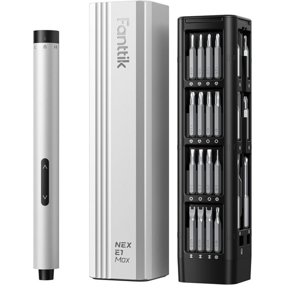 E1 Max 3.7V Mini Electric Screwdriver, Precision Screwdriver Set, 50-in-1 Magnetic Bits, Magnetic Storage, 5/32''Hex, Electric Screwdriver for Electronics Phone Camera Laptop Watch - Silver