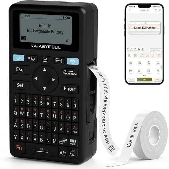 E11 Bluetooth Label Maker Machine, Support Keyboard & App with 30+ Fonts and 660+ Icons, Rechargeable Inkless Labeler for Home, Kitchen, Office, School, Organization, Black