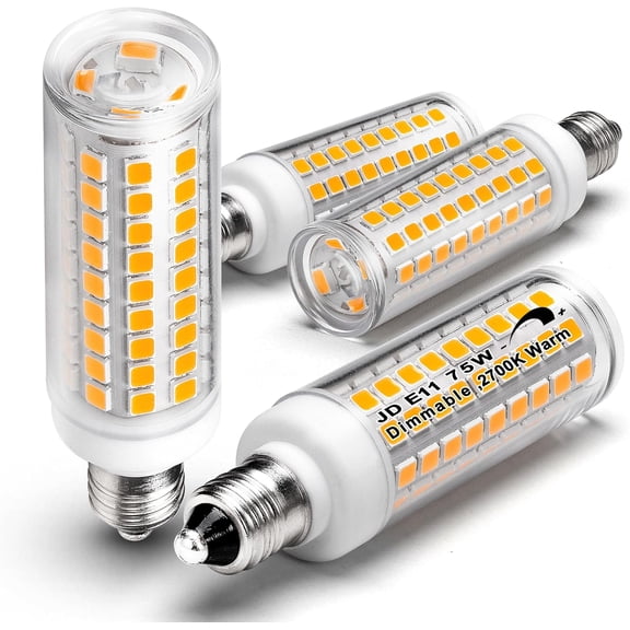 E11 Led Bulbs, JDE11 120V 75W Halogen Candelabra Bulbs Equiva Dimmable,T3 T4 Mini Base JD E11 Bulb, 2700K Warm White 7W 750lm for Chandeliers,Candelabra,Ceiling Fan, Table Cabinet Lighting,4Pack