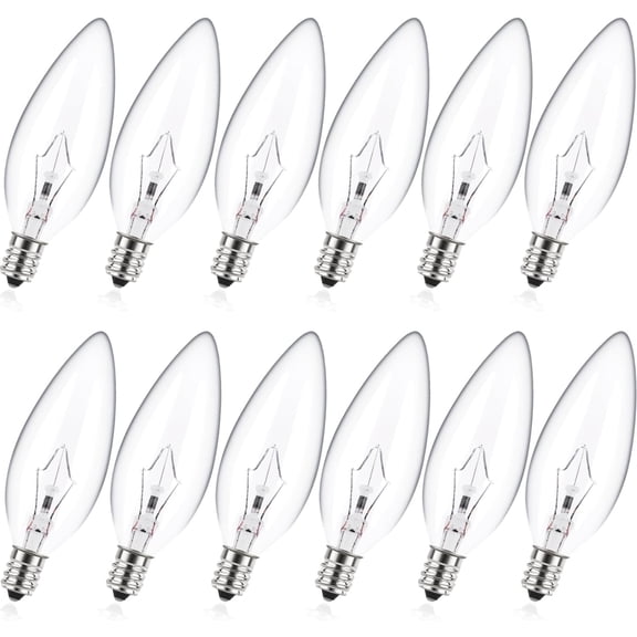 E12 60 Watt Incandescent Candle Light Bulbs, Chandelier Light Bulbs for Ceiling Fan, Vanity, Outdoor - Warm White 2500K, 500 Lumen Dimmable B10 Clear Candelabra Base Bulbs (12 Pack)