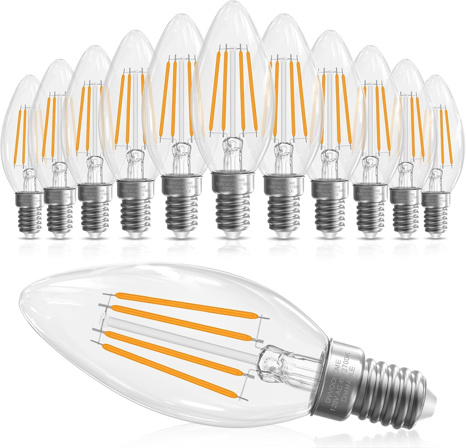 E12 Candelabra Bulb 40 watt Equivalent, E12 LED Bulb Dimmable Chandelier s, B10 Candle s 2700K Soft White, 90+CRI, 400LM, Clear Glass, 12 Pack