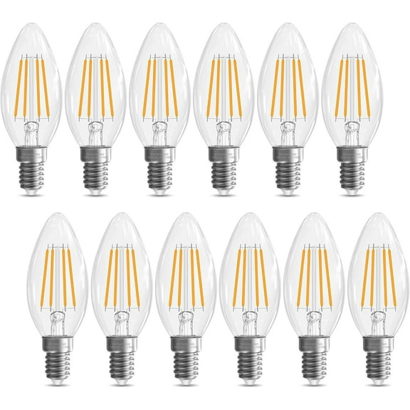 E12 Candelabra Bulb 40 watt Equivalent, E12 LED Bulb Non-Dimmable Chandelier Light Bulbs, B10 Candle Light Bulbs 2700K Soft White, 90+CRI, 400LM, Cear Glass, 12 Pack