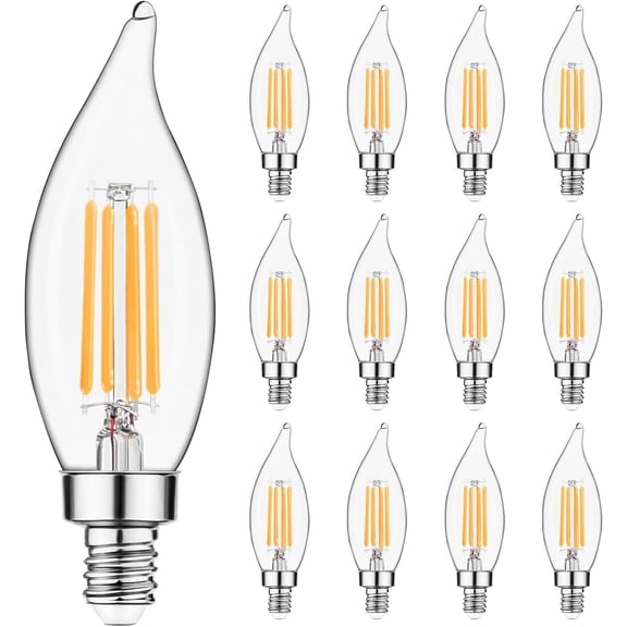 E12 Candelabra Bulb 60 watt Equivalent, Dimmable LED E12 Bulb 2700K Warm White, CA10 Candle Light Bulbs for Chandelier, 450LM, 5W, 12 Pack