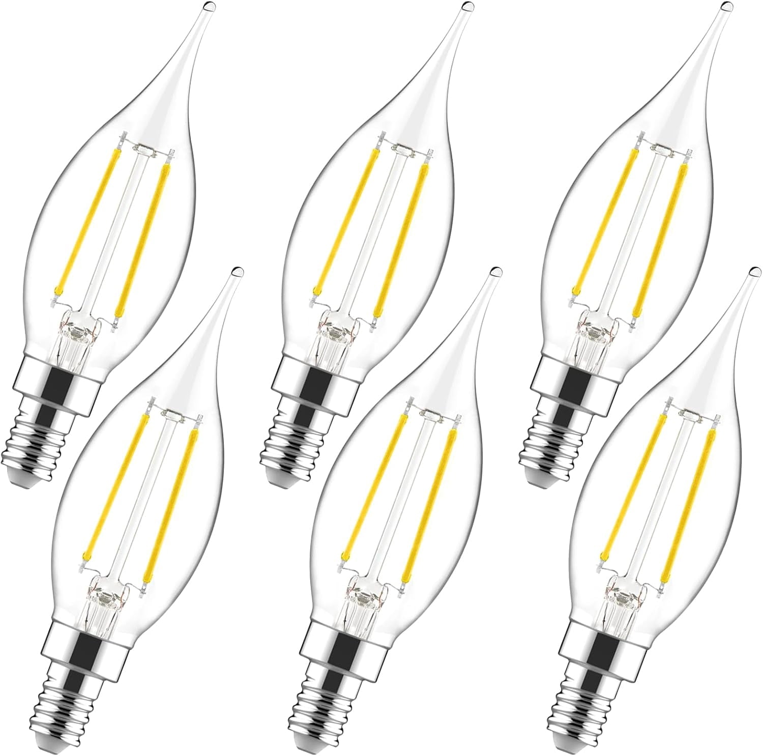 E12 Candelabra LED Bulbs Dimmable, 40W Equivalent CA10 Chandelier Light Bulbs, 5000K Daylight White Candle Bulbs for Chandeliers, Ceiling Fan, Pendant Light, 6 Pack