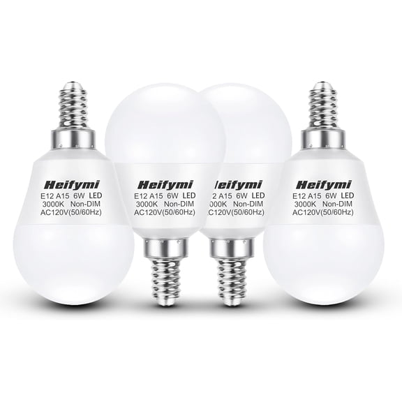 E12 Ceiling Fan Bulbs 60 Watt Equivt AC120V G45 A15 Globe Shape E12 Small Base Candelabra Night Light Bulb 6W 600lm Soft Warm White 3000K for Pendant Chandeliers Table Lamp, Non-Dimmable, 4 Pack