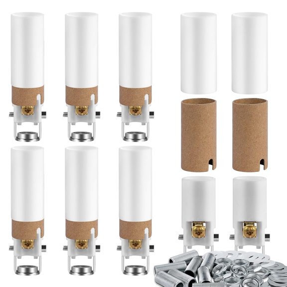 E12 Ceramic Candelabra Socket,E12 Light Bulb Socket with Pipe Fixture,Bulb Lamp Holder with White Candle Cover Sleeves (8)