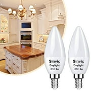 E12 LED Bulb, 2PCS E12 Candelabra Bulb 6W Daylight White 5000K, Long Lifespan E12 Candelabra Base Bulb for Ceiling Fan Light Bulb