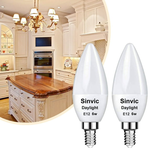 Sinvic 2 Pcs E12 LED Ceiling Fan Light Bulb, 6w (60w Equivalent), Candelabra E12 Base, Great for Ceiling Fan and Candelabra Light Bulb