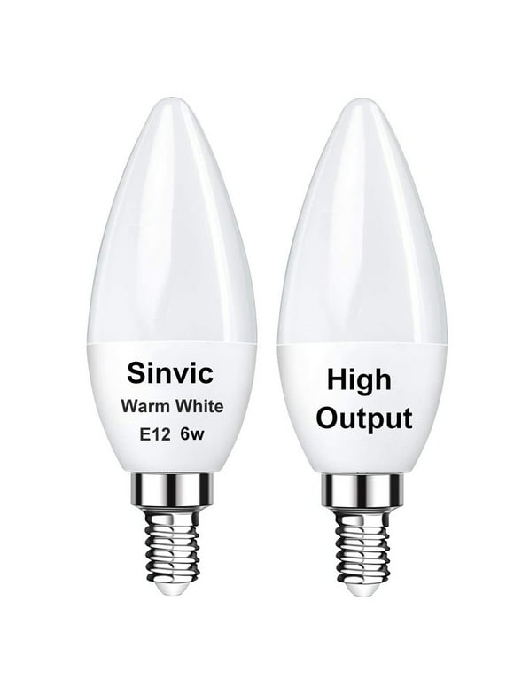 E12 LED Bulb, 2PCS E12 Candelabra Bulb 6W Daylight White 5000K, Long Lifespan E12 Candelabra Base Bulb for Ceiling Fan Light Bulb