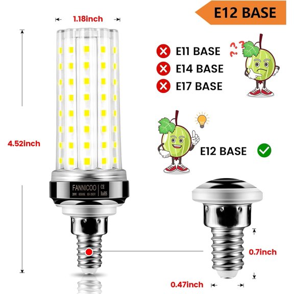 E12 LED Bulb, 6pcs 20W LED Corn Light Bulb 150W Equivalent 2500Lumen 6500K Cool Daylight White Non-Dimmable LED Candelabra Light Bulbs for Ceiling Fan Home Kitchen Bathroom Indoor