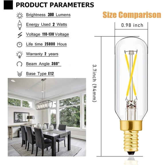 E12 LED Bulb Dimmable 2W Equal 25 watt Light Bulb Daylight 4000K T6 T6.5 E12 Candelabra Bulb 25 watt for Chandeliers,Ceiling Fan,Pendant,Wall sconces AC120V 300LM e12 Light Bulb 6Pack