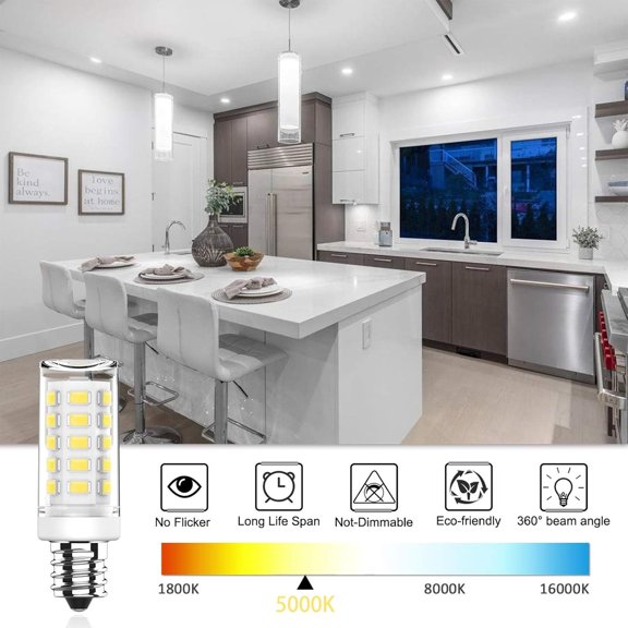 E12 LED Bulb, Mini Candelabra Base, 4W (40W Equivalent), 5000K Daylight White Non-Dimmable, T3/T4 Small Bulb for Ceiling Fans and Chandeliers, 6 Pack