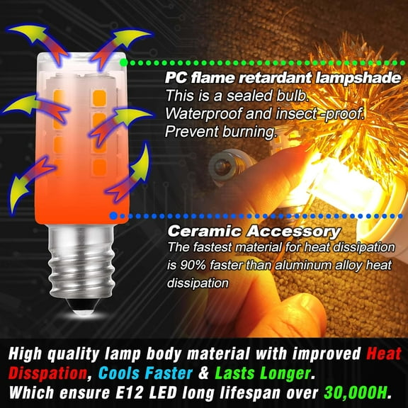 E12 LED Candelabra Base Night Light Bulb 1 Watt Equivalent 10W 15W, AC120V 150lm 2700K Warm White C7 E12 Small Bulbs for Salt Lamp Appliance Bulb Decorative String Lights, Non-dimmable, 4 Pack