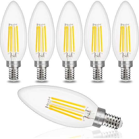 E12 LED Candelabra Bulb Dimmable, Chandelier Light Bulb 4000K Neutral White,40W Equivalent,Type B Ceiling Fan Bulbs,C35 B11 Edison Filament Candle Bulbs Candle Lights,400LM,Pack of 6