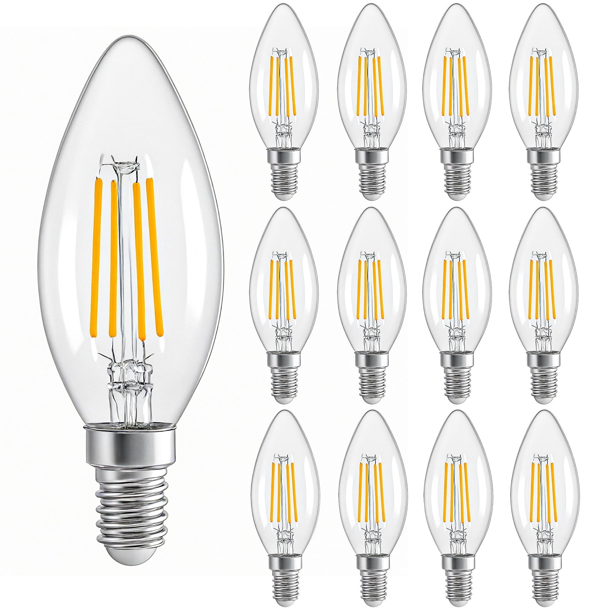 E12 LED Candelabra Bulbs, 4W Equivalent to 40W Incandescent, Clear ...