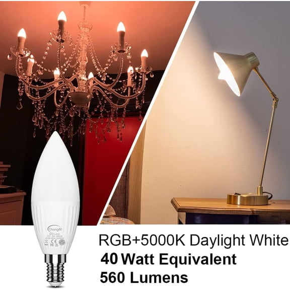 E12 LED Candelabra Light Bulbs 40W Equivalent, B11 Color Changing Candle Bulb with Remote Control,Colored Chandelier Light Bulbs RGB+5000K Daylight,5 Watt,12 Colors,2 Modes,Timer,Small Screw Base