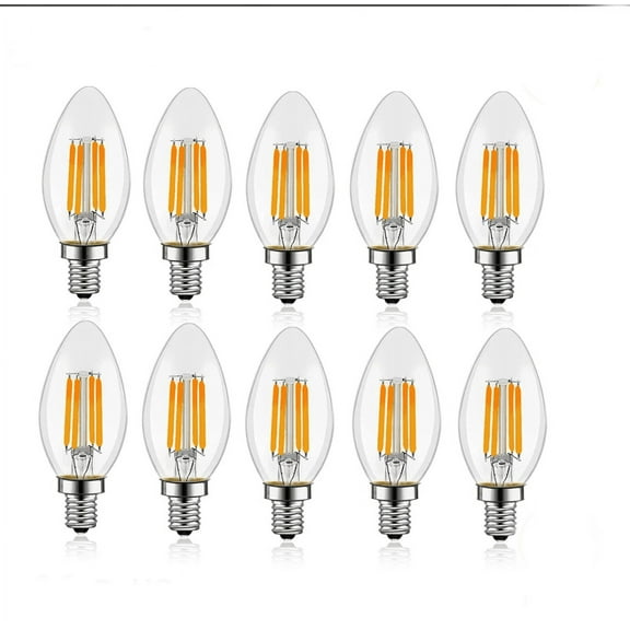 E12 LED Candelabra Light Bulbs, 6W Equivalent 60W, Dimmable Candle Bulb, 6000K Cold White, C35/B11 LED Filament Chandelier Light Bulbs Clear Glass, 10 Pack