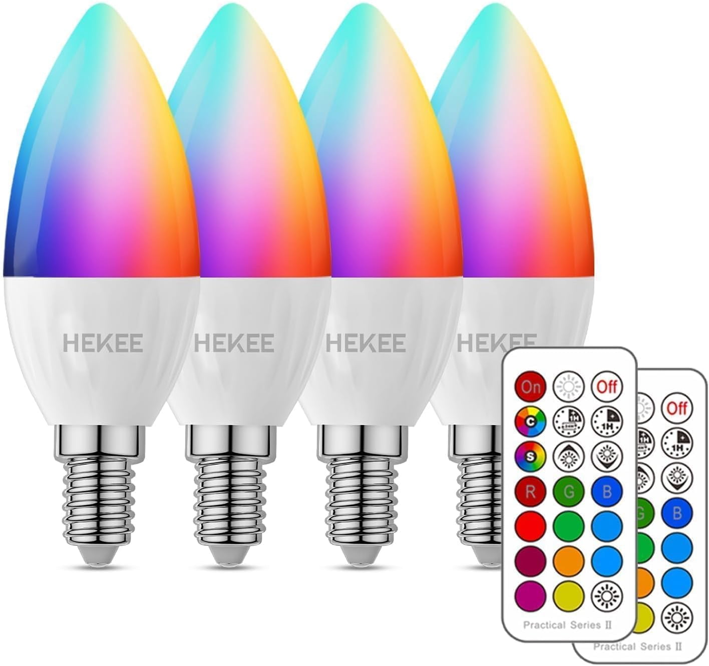 E12 LED Candelabra Light Bulbs, Color Changing Candle, C37 B11 40W Incandescent Equivalent, 450 Lumen, RGB + 2700K Warm White, 5Watt, 12 Colors, 2 Modes, Timer, Remote Control(4 Pack)