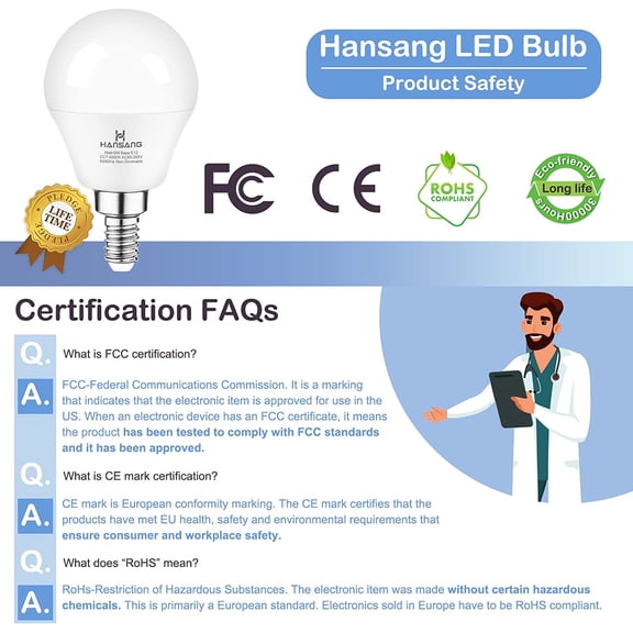E12 LED Ceiling Fan Light Bulbs 6000K Cool Daylight, 6W 60Watt Equivalent, A15 Small Candelabra Base Chandelier Bulbs, 600LM, Non-dimmable, 6 Pack