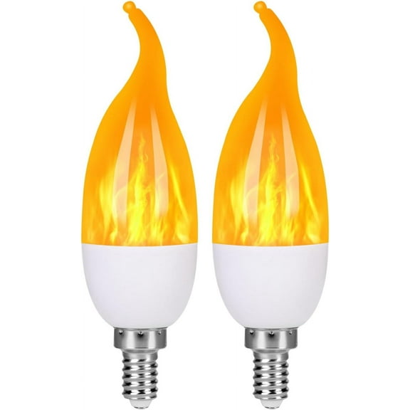 E12 LED Flame Light Bulbs, 3 Modes Flickering Light Bulbs, Candelabra Candle Fire Light Bulb for Home Party Patio Indoor Outdoor Halloween Decorations (2 Pack)
