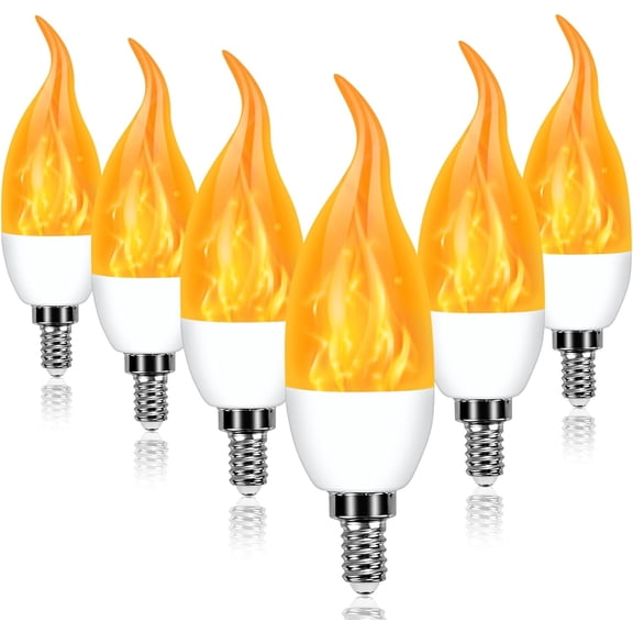 E12 LED Flickering Candelabra Flame Effect Light Bulbs - Upgrade Flicker Candelabra Torch Fire Effect Lights Bulbs for Outdoor Halloween Xmas Holiday Decorations Indoor Lamp (6 Pack)