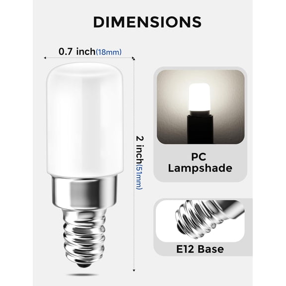E12 Night Light Bulb Equivalent 25W, 2W Mini Type B C7 LED Bulb, Daylight White 5000K, Small Light Bulb for Table Lamp, Chandeliers, Salt Lamp, Non-Dimmable, 6-Pack