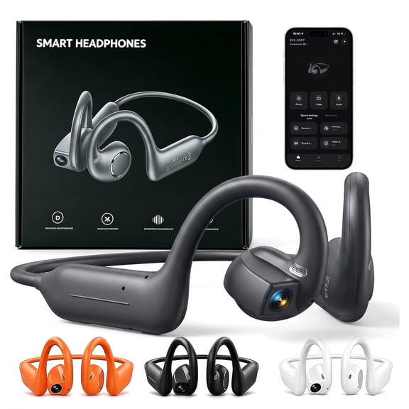 E12 Smart Bone Conduction Headphones with Camera, Al Camera Open-Ear Headphones, 8MP Hd Cameras, Comfort Fit, Hi-Fi, Ai Translation & Smart Conversation