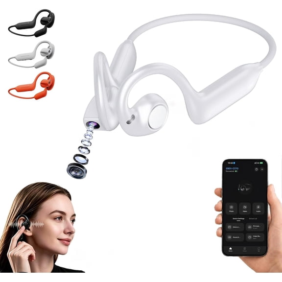 E12 Smart Bone Conduction Headphones With Camera,Hook Headset for Work Driv | 8MP Smart Camera Open‑Ear Headset,Smart Headphones With Camera