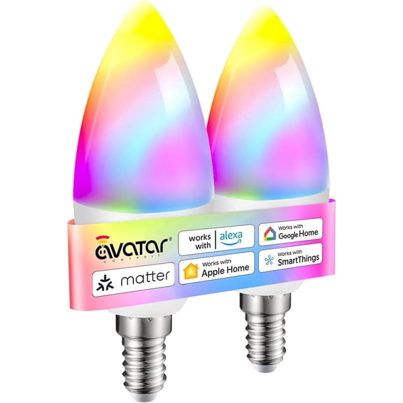 E12 Smart Candelabra LED Bulbs Matter Enabled RGB Tunable White Candle Light 5W Dimmable Works with Apple Home & Alexa (Hub Required) Chandelier & Ceiling Fan Bulbs
