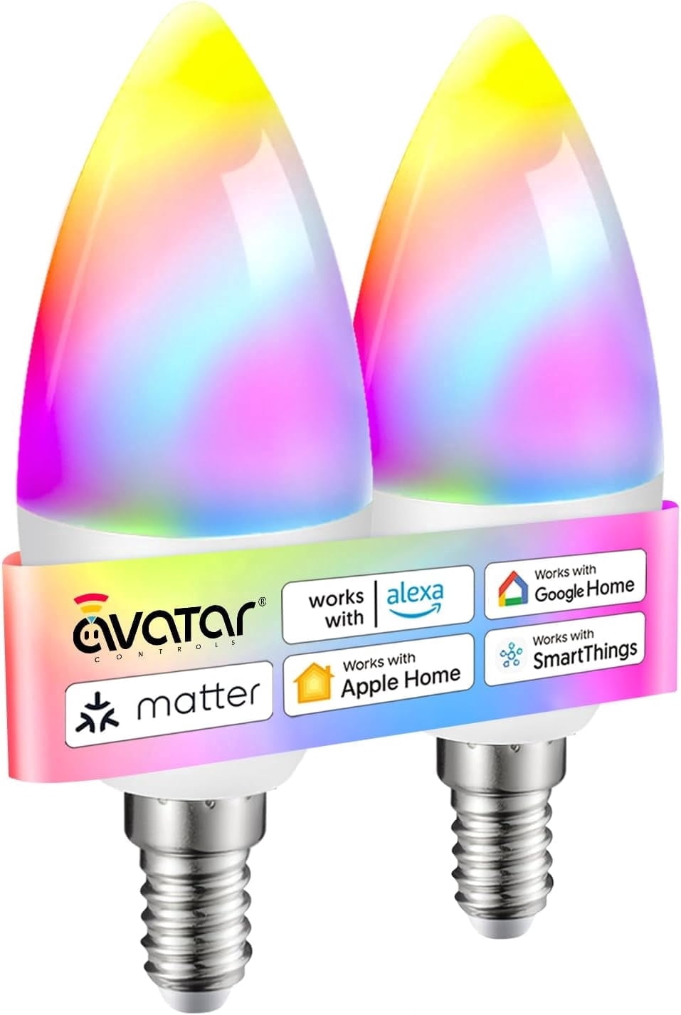 E12 Smart Candelabra LED Bulbs Matter Enabled RGB Tunable White Candle Light 5W Dimmable Works with Apple Home & Alexa (Hub Required) Chandelier & Ceiling Fan Bulbs