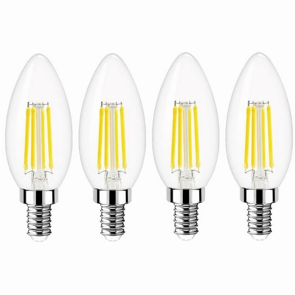 E12 base LED bulb 6W (4 pieces per pack) 6000K non-dimmable decorative filament bulb, white and warm light suitable for indoor use, living room, bedroom, kitchen, etc
