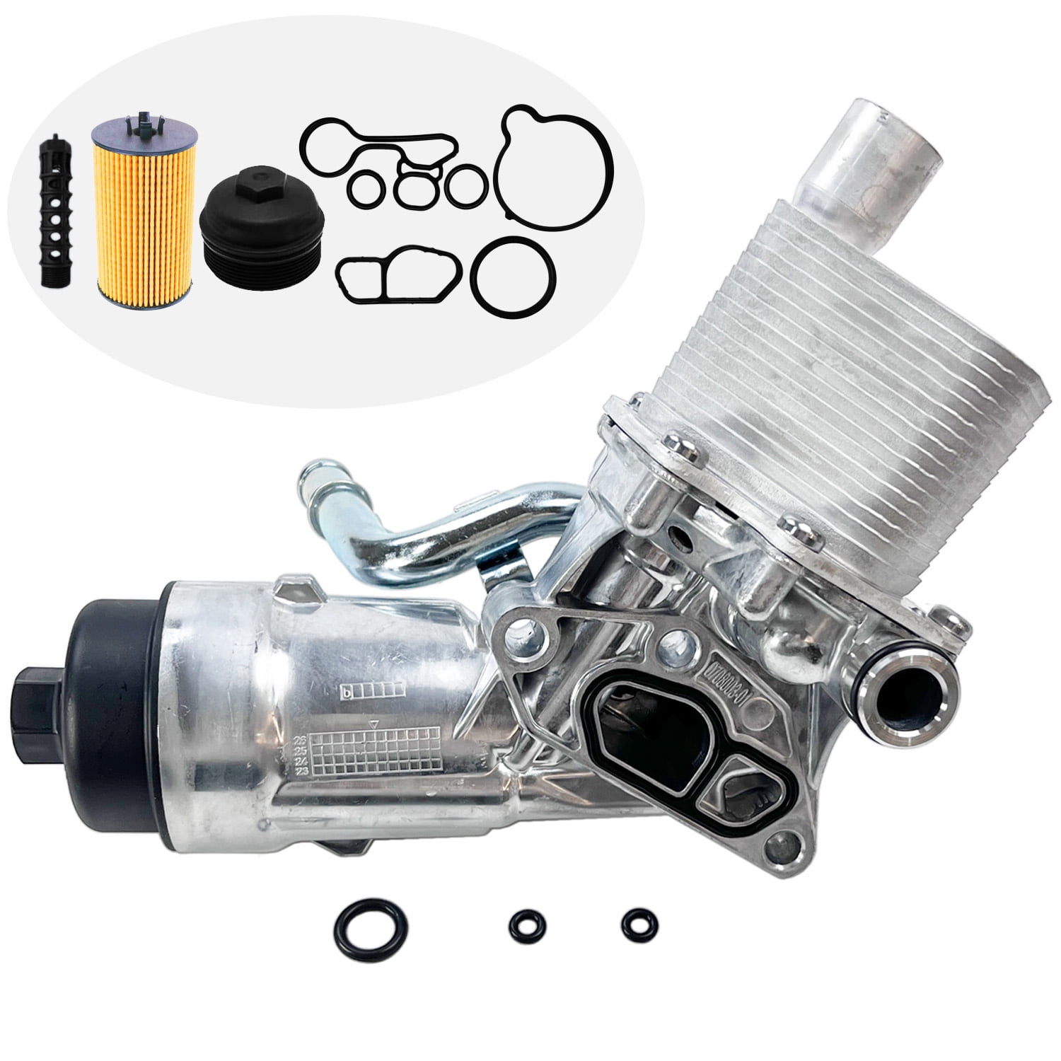 Aluminum Engine Oil Cooler Filter Housing Assembly Compatible with 2011-2021 Chevy Cruze Sonic Trax Buick Encore 1.4L Turbo Replaces 55566784 918-428 55565388 with Gasket, Filter Insert, Cap