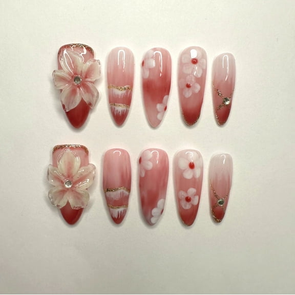 E127 JC Short Length Nail Press On Nails, Ballerina, Handmade, Durable, Easy Application