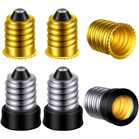 E14 to E12 Adapter Converter Lamp Adapter European Base (E14) to Candelabra Screw (E12) Socket Reducer European Base to Candelabra Screw Light Socket Reducer (6, Silver, Gold)
