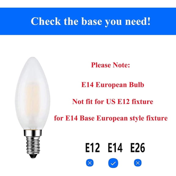 E14 LED Bulb 40W Equivalent 4W Dimmable European Base Light Bulbs, 3000K Soft White E14 Frosted Glass Decorative Bulb, Pack of 4
