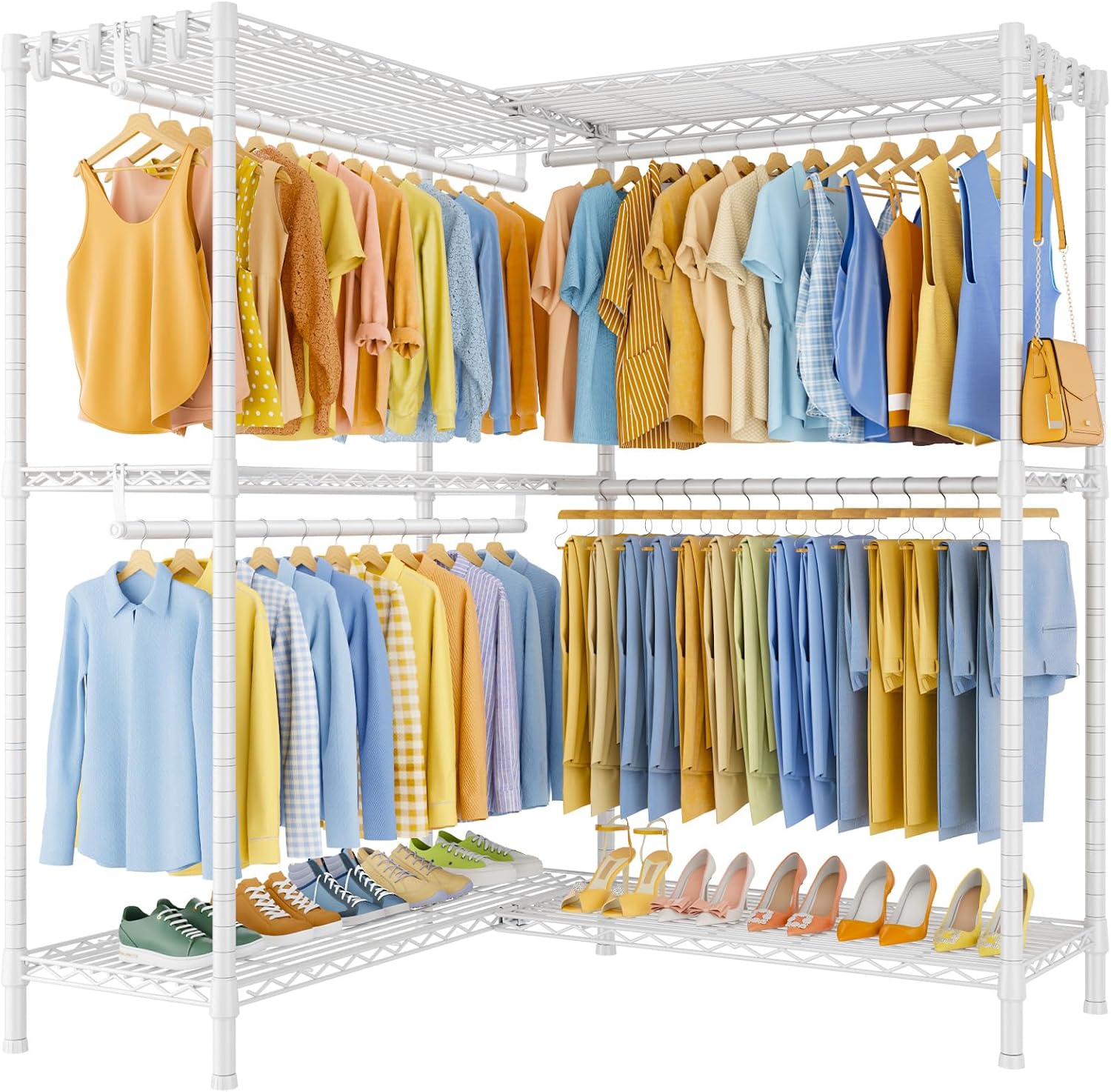 E15 Garment Rack L Shaped Clos Rack for Corner，Freestanding Clothing ...