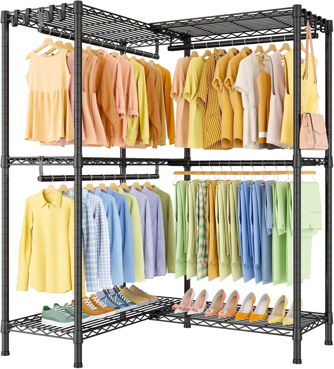 E15 Garment Rack L Shaped Clos Rack for Corner，Freestanding Clothing ...