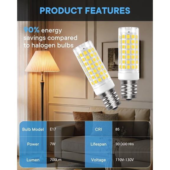 E17 LED Bulb 3 Pack Microwave Oven Appliance Light Bulb T7 E17 Intermediate Base for Over Cooker Lamp,Range Hood,7W (70W Halogen Bulb Equivalent)700 Lumen AC110V/120V/130V (Daylight White 6000K)