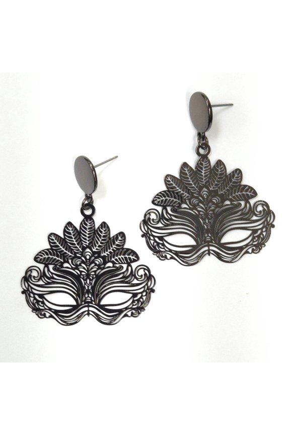 Feather Mask Dangle Earrings