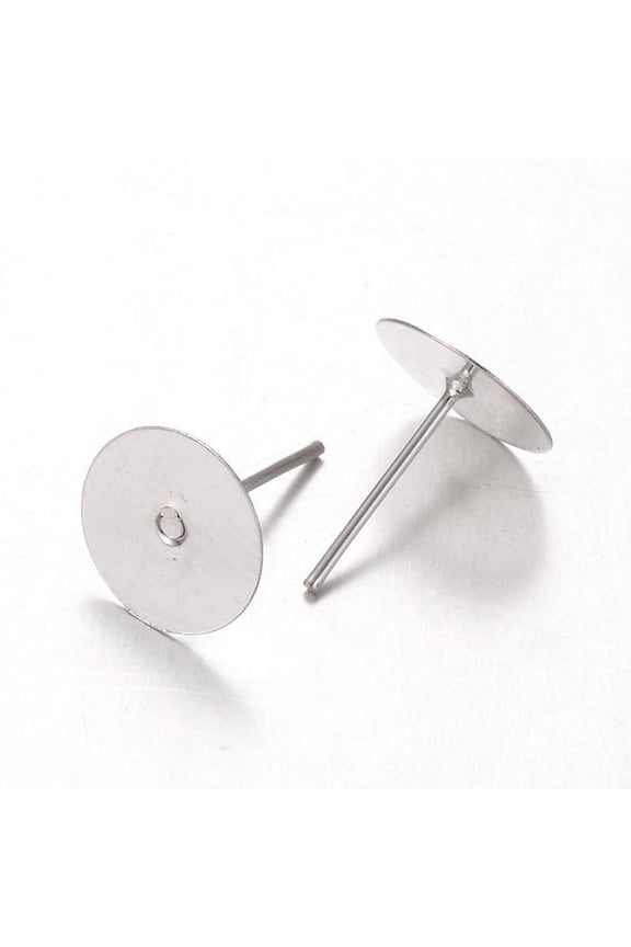 E196 - 100 pcs. (50 pairs) Silver Plated Earring Posts/Bases/Studs/Settings with Rubber Backs - 12mm x 10mm - 10mm Glue Pad